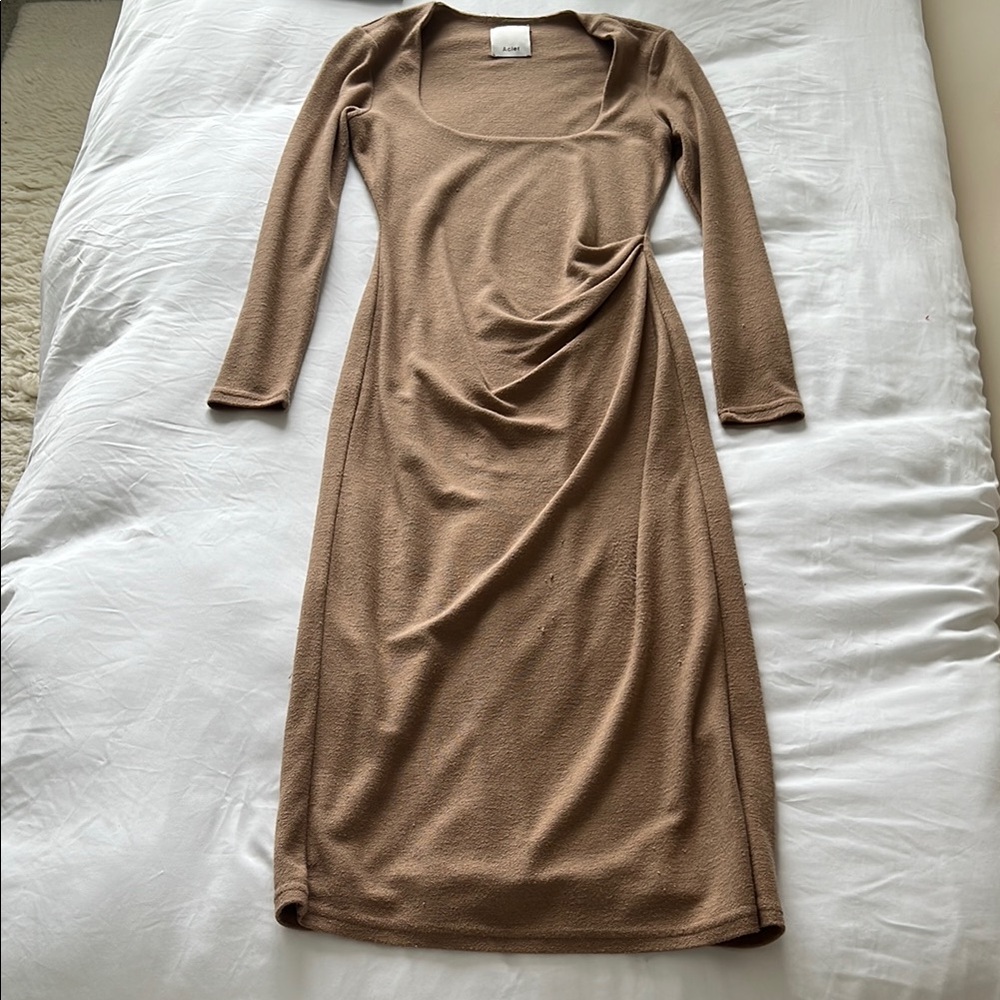 Acler Brown Sheath Dress Long Sleeve Scoop Neck